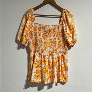 NWT Jodifl Floral Puff Sleeve Smocked Top